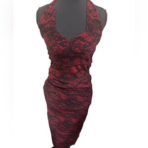 Red and Black Lace Two-Piece Set